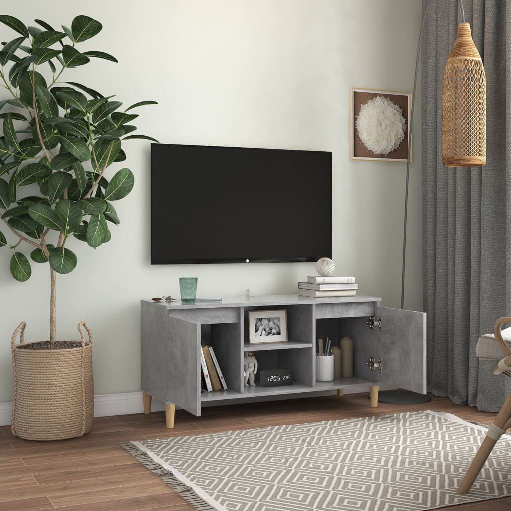 Tv-meubel met massief houten poten 103,5x35x50 cm betongrijs is nu te koop bij PeponiXL, paradijselijk wonen!