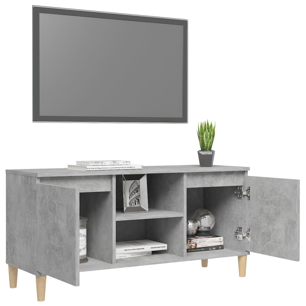 Tv-meubel met massief houten poten 103,5x35x50 cm betongrijs is nu te koop bij PeponiXL, paradijselijk wonen!