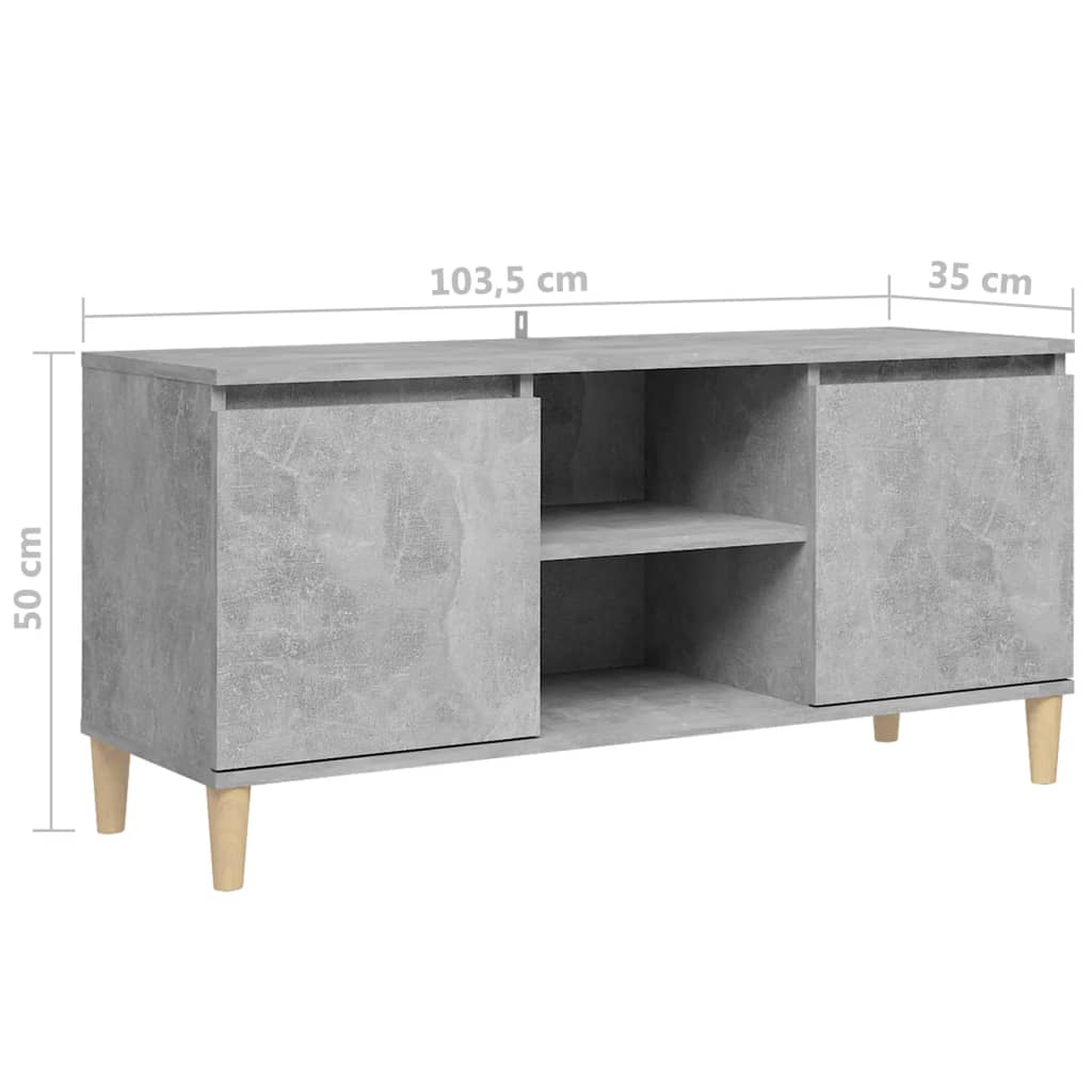 Tv-meubel met massief houten poten 103,5x35x50 cm betongrijs is nu te koop bij PeponiXL, paradijselijk wonen!