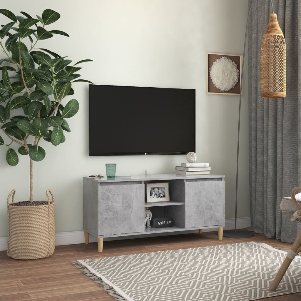 Tv-meubel met massief houten poten 103,5x35x50 cm betongrijs is nu te koop bij PeponiXL, paradijselijk wonen!