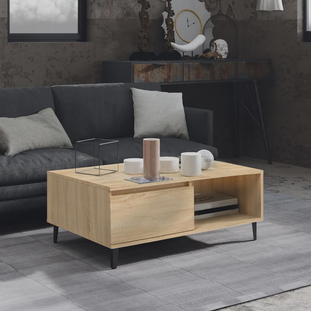 Salontafel 90x60x35 cm bewerkt hout sonoma eikenkleurig is nu te koop bij PeponiXL, paradijselijk wonen!
