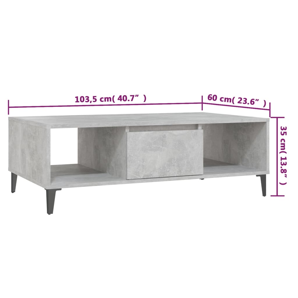 Salontafel 103,5x60x35 cm bewerkt hout betongrijs is nu te koop bij PeponiXL, paradijselijk wonen!