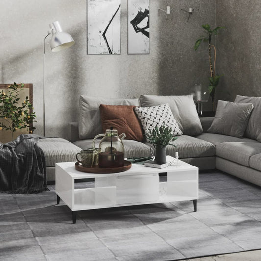 Salontafel 103,5x60x35 cm bewerkt hout hoogglans wit is nu te koop bij PeponiXL, paradijselijk wonen!