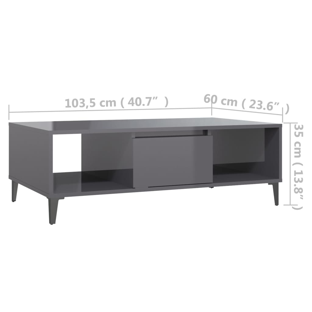 Salontafel 103,5x60x35 cm bewerkt hout hoogglans grijs is nu te koop bij PeponiXL, paradijselijk wonen!