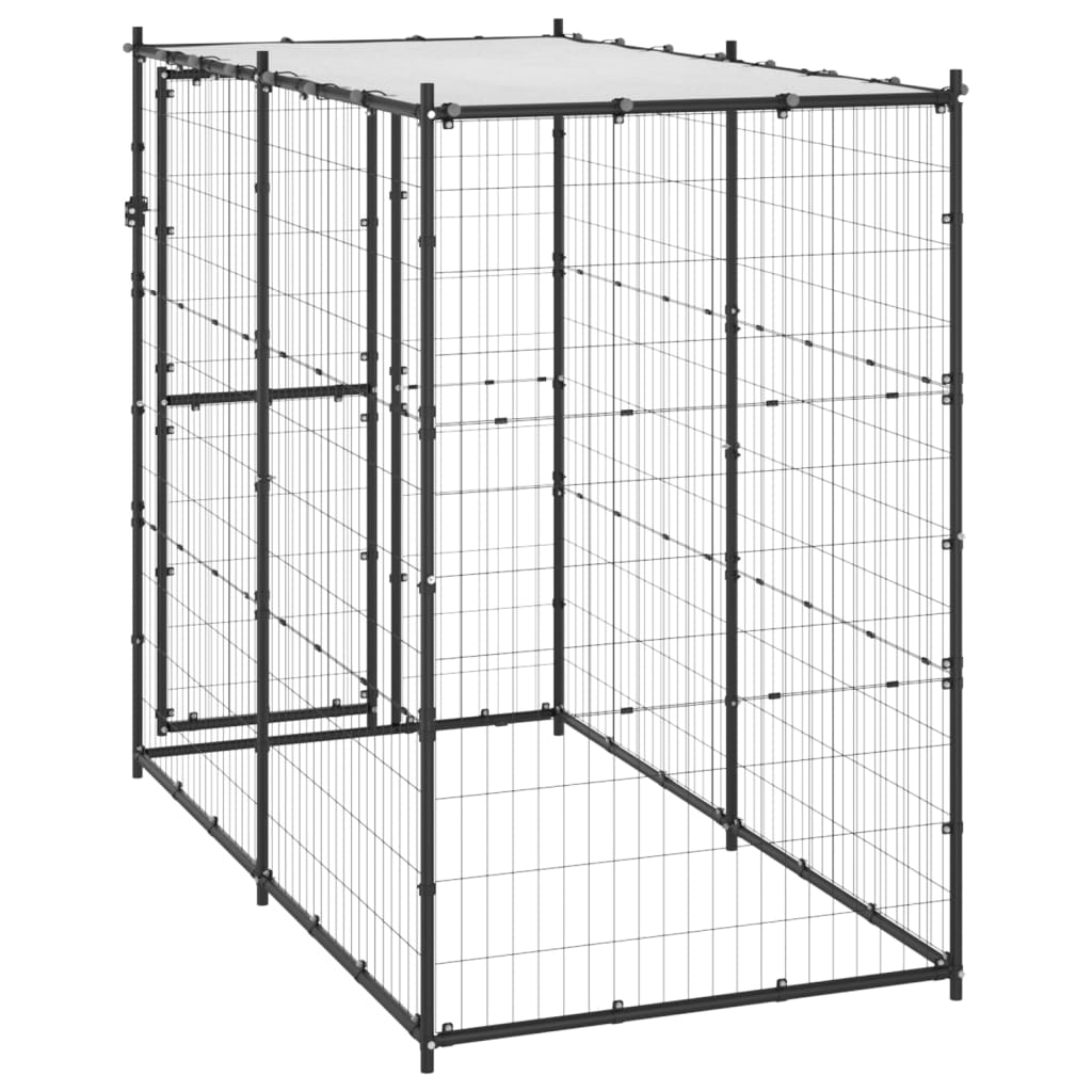 Hondenkennel voor buiten met dak 110x220x180 cm staal is nu te koop bij PeponiXL, paradijselijk wonen!