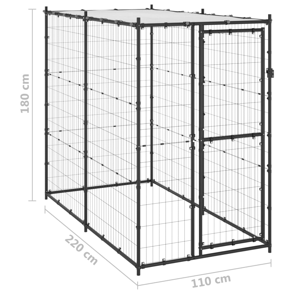 Hondenkennel voor buiten met dak 110x220x180 cm staal is nu te koop bij PeponiXL, paradijselijk wonen!