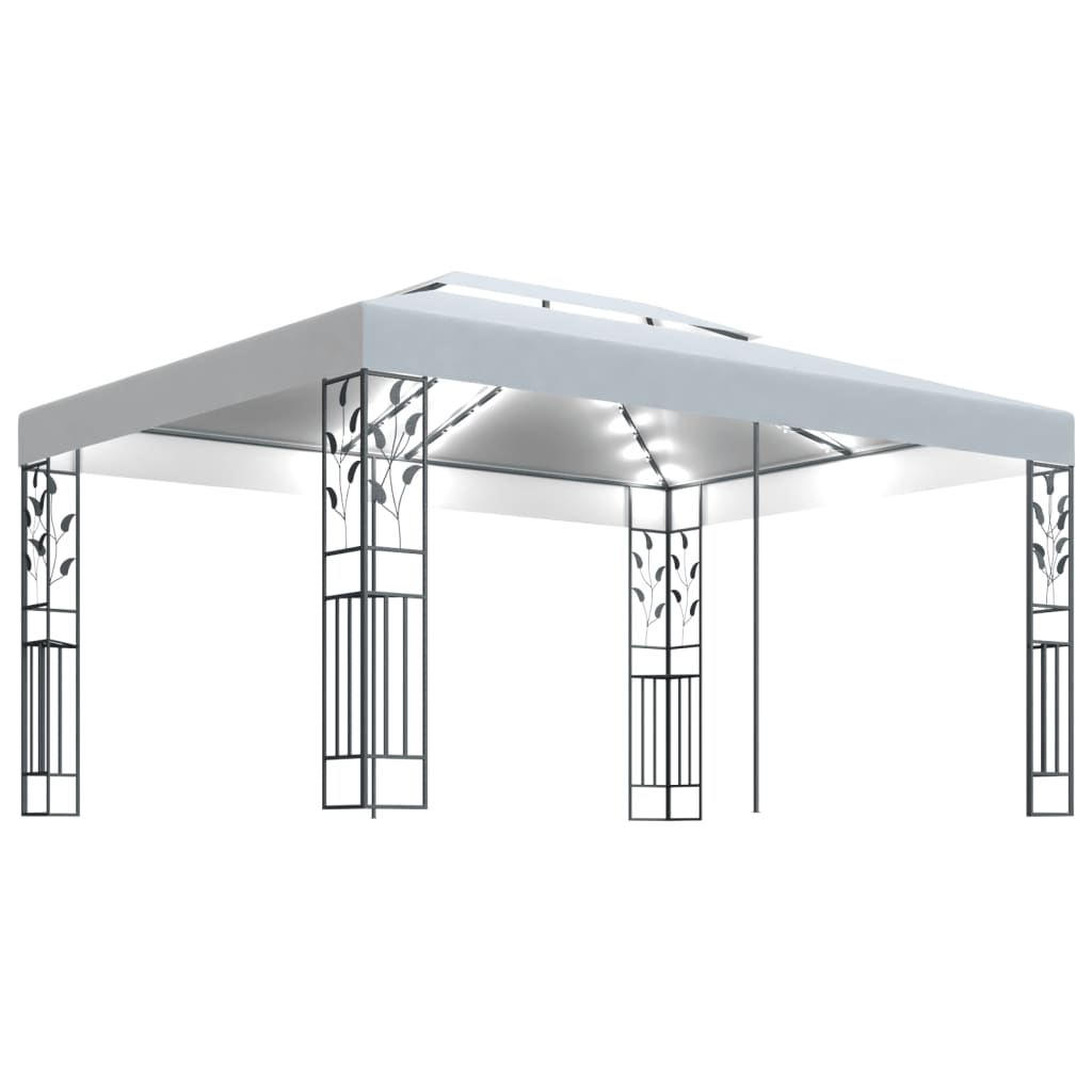 Prieel met dubbel dak en LED-lichtslinger 3x4 m wit is nu te koop bij PeponiXL, paradijselijk wonen!