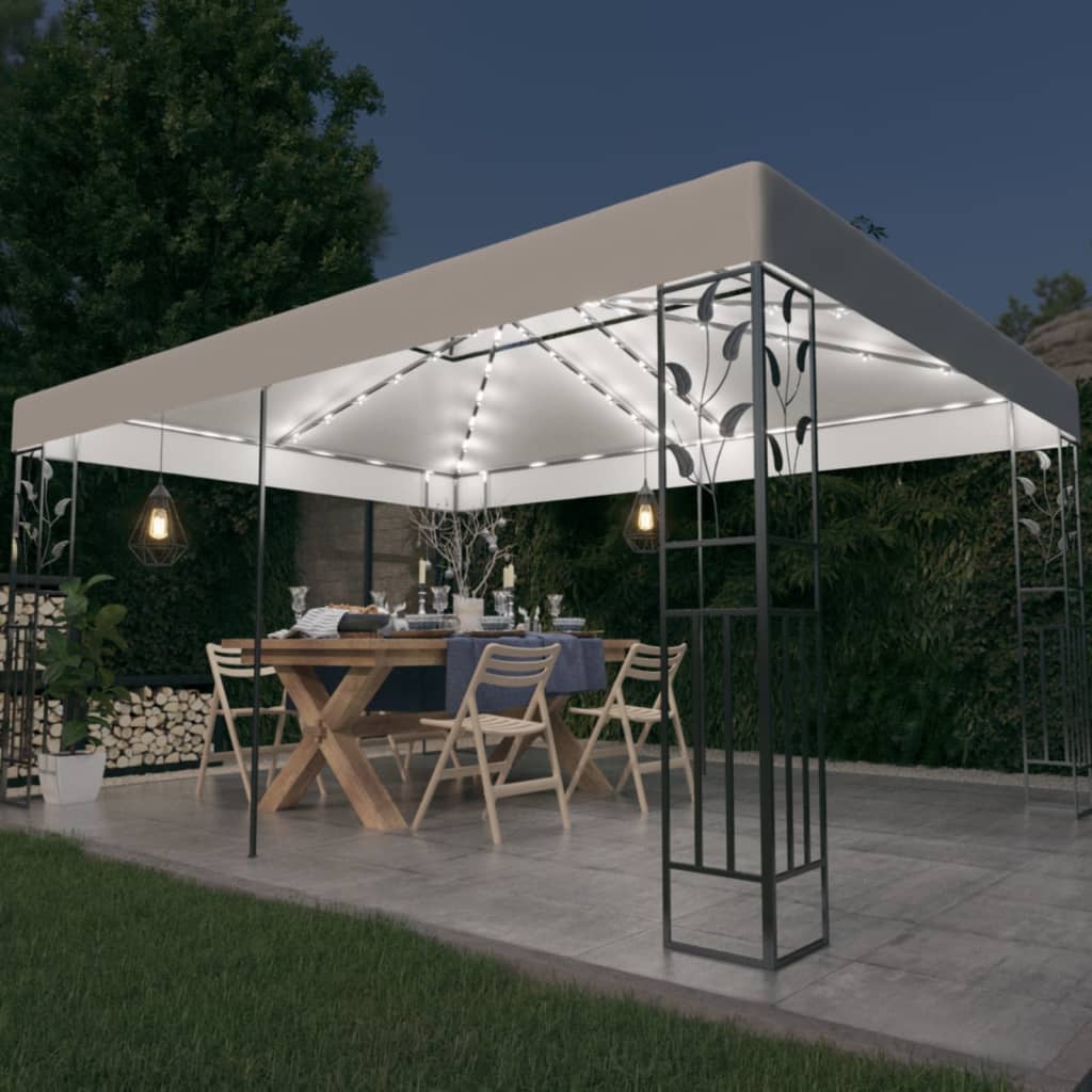 Prieel met dubbel dak en LED-lichtslinger 3x4 m wit is nu te koop bij PeponiXL, paradijselijk wonen!