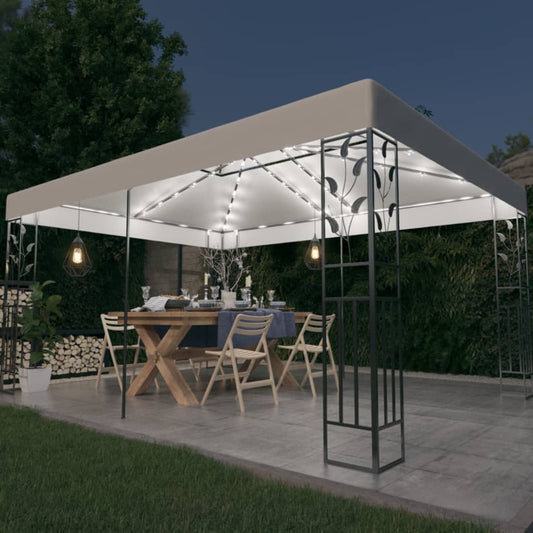 Prieel met dubbel dak en LED-lichtslinger 3x4 m wit is nu te koop bij PeponiXL, paradijselijk wonen!