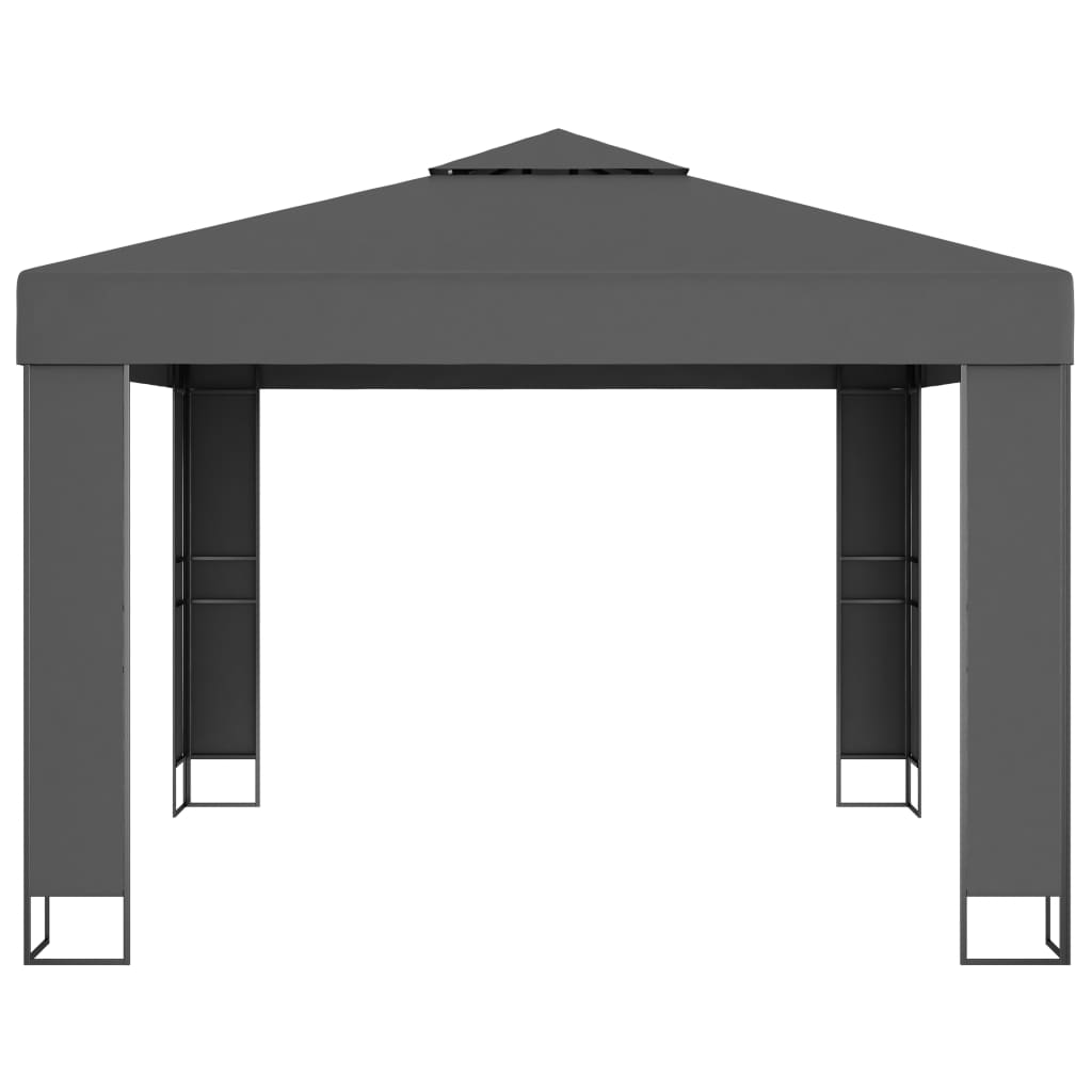 Prieel met dubbel dak en LED-lichtslinger 3x3 m antracietkleur is nu te koop bij PeponiXL, paradijselijk wonen!