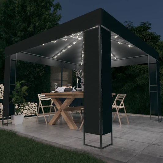 Prieel met dubbel dak en LED-lichtslinger 3x3 m antracietkleur is nu te koop bij PeponiXL, paradijselijk wonen!