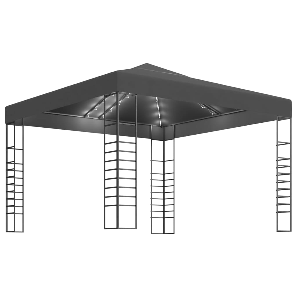 Tuinpaviljoen met LED-lichtslinger 3x3 m antracietkleurig is nu te koop bij PeponiXL, paradijselijk wonen!