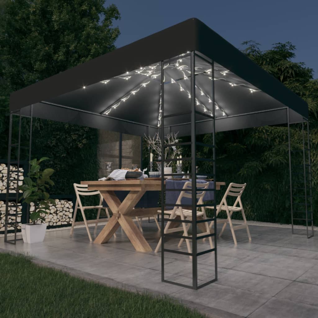 Tuinpaviljoen met LED-lichtslinger 3x3 m antracietkleurig is nu te koop bij PeponiXL, paradijselijk wonen!