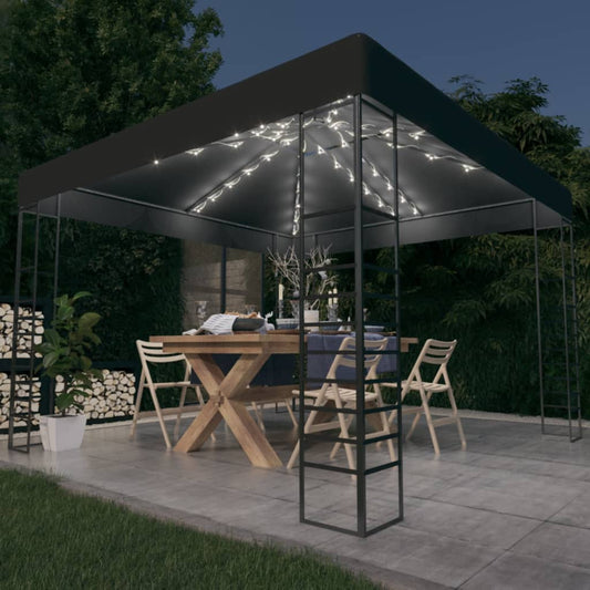 Tuinpaviljoen met LED-lichtslinger 3x3 m antracietkleurig is nu te koop bij PeponiXL, paradijselijk wonen!