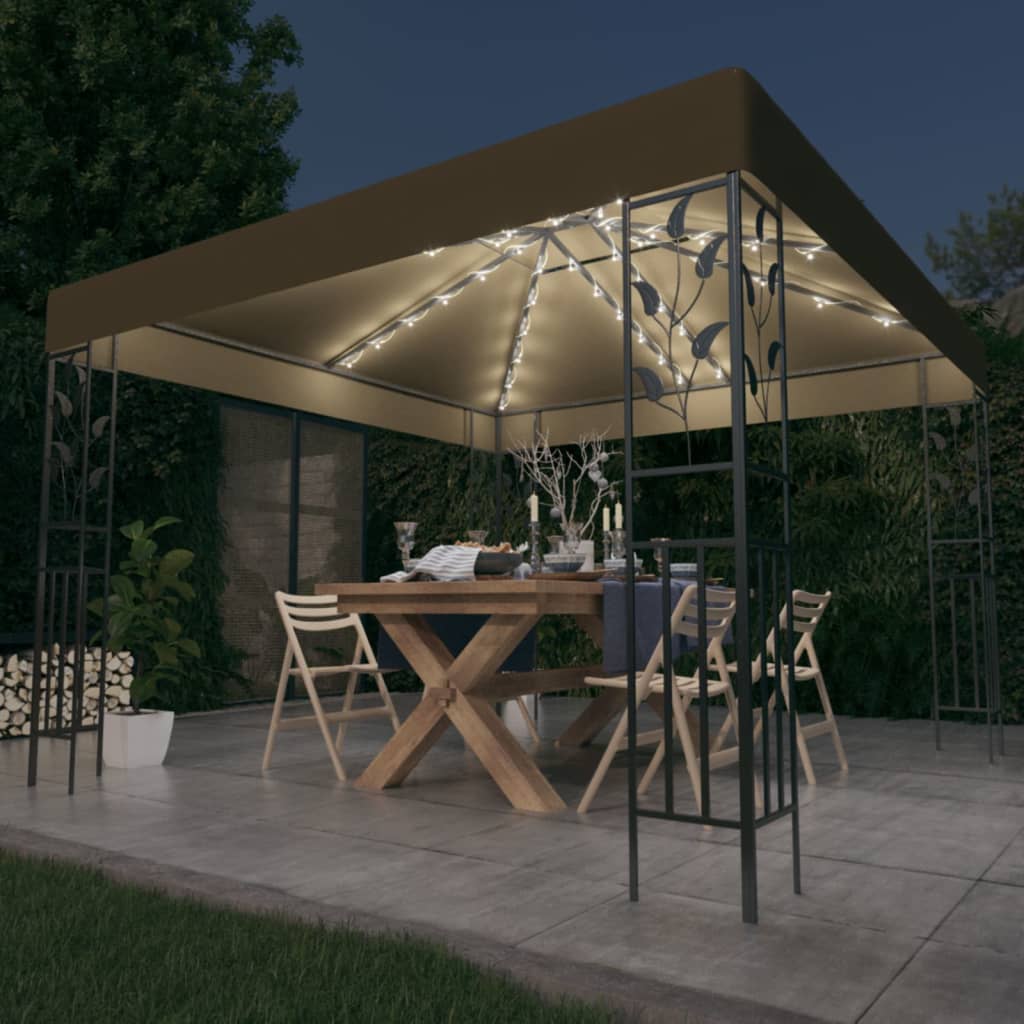 Prieel met LED-lichtslinger 3x3 m taupe is nu te koop bij PeponiXL, paradijselijk wonen!