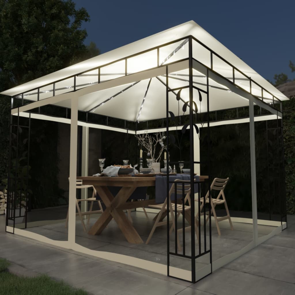 Prieel met klamboe LED-lichtslinger 180 g/m² 3x3x2,73 m crème is nu te koop bij PeponiXL, paradijselijk wonen!
