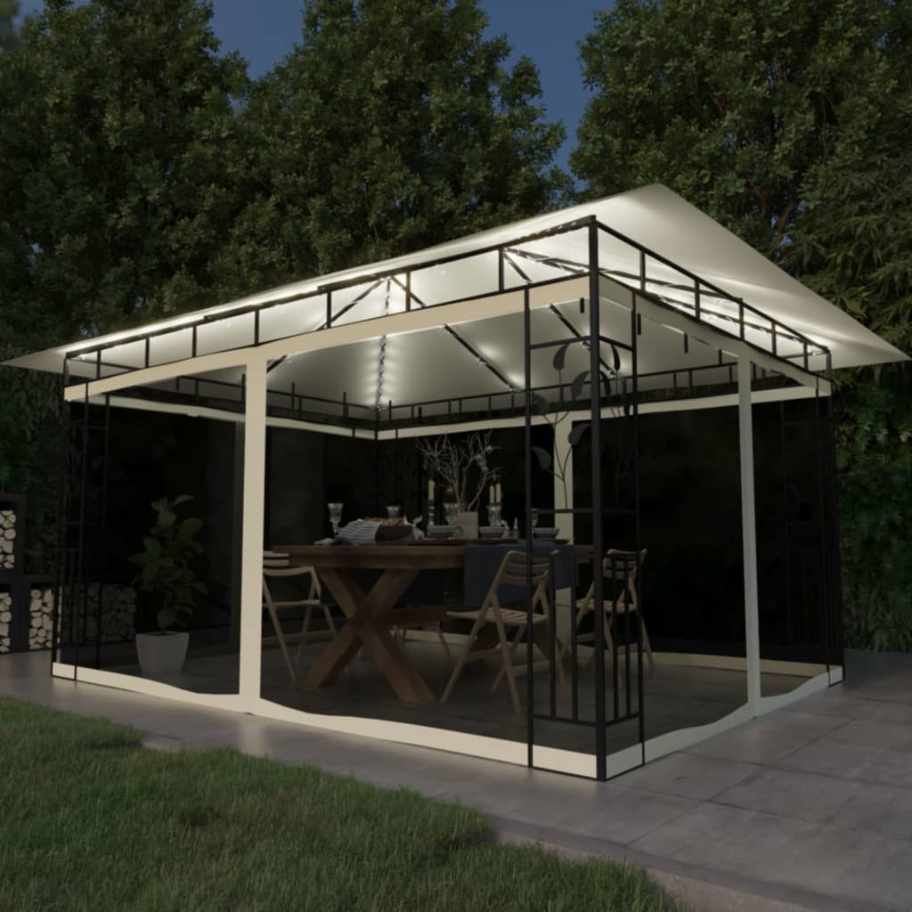 Prieel met klamboe LED-lichtslinger 180 g/m² 4x3x2,73 m crème is nu te koop bij PeponiXL, paradijselijk wonen!