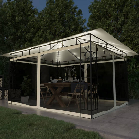 Prieel met klamboe LED-lichtslinger 180 g/m² 4x3x2,73 m crème is nu te koop bij PeponiXL, paradijselijk wonen!