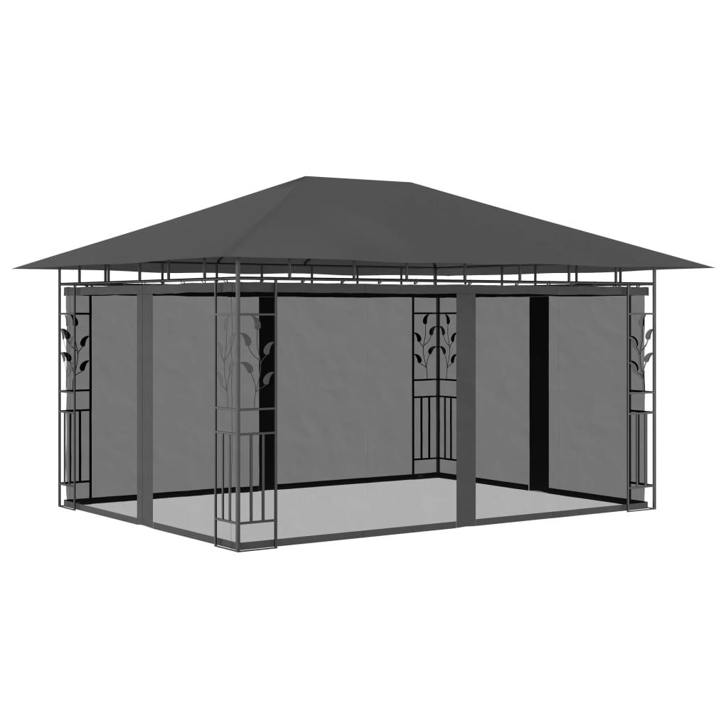Prieel met klamboe LED-lichtslinger 4x3x2,73 m antracietkleurig is nu te koop bij PeponiXL, paradijselijk wonen!