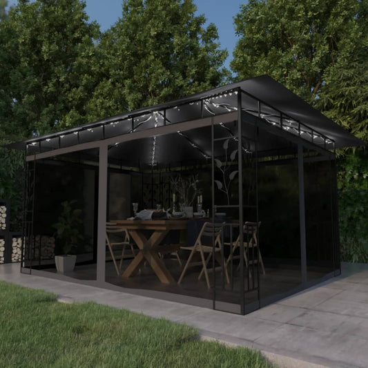 Prieel met klamboe LED-lichtslinger 4x3x2,73 m antracietkleurig is nu te koop bij PeponiXL, paradijselijk wonen!