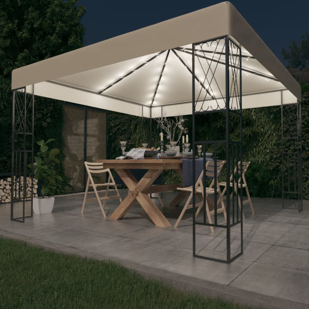 Prieel met LED-lichtslinger 3x3 m stof crèmekleurig is nu te koop bij PeponiXL, paradijselijk wonen!