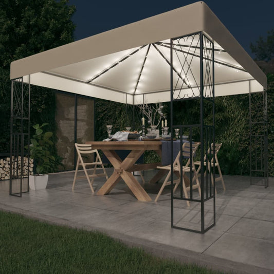 Prieel met LED-lichtslinger 3x3 m stof crèmekleurig is nu te koop bij PeponiXL, paradijselijk wonen!