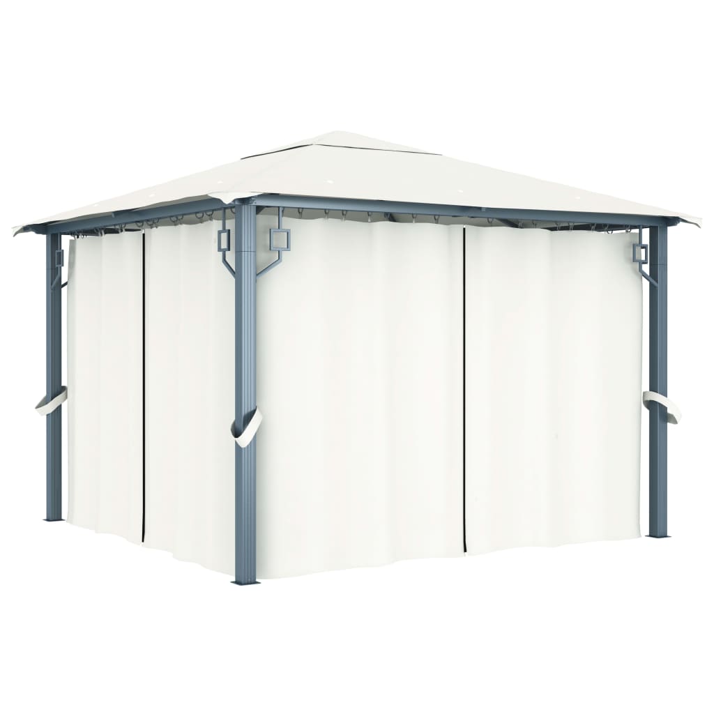 Prieel met gordijn en LED-lichtslinger 3x3 m aluminium crème is nu te koop bij PeponiXL, paradijselijk wonen!