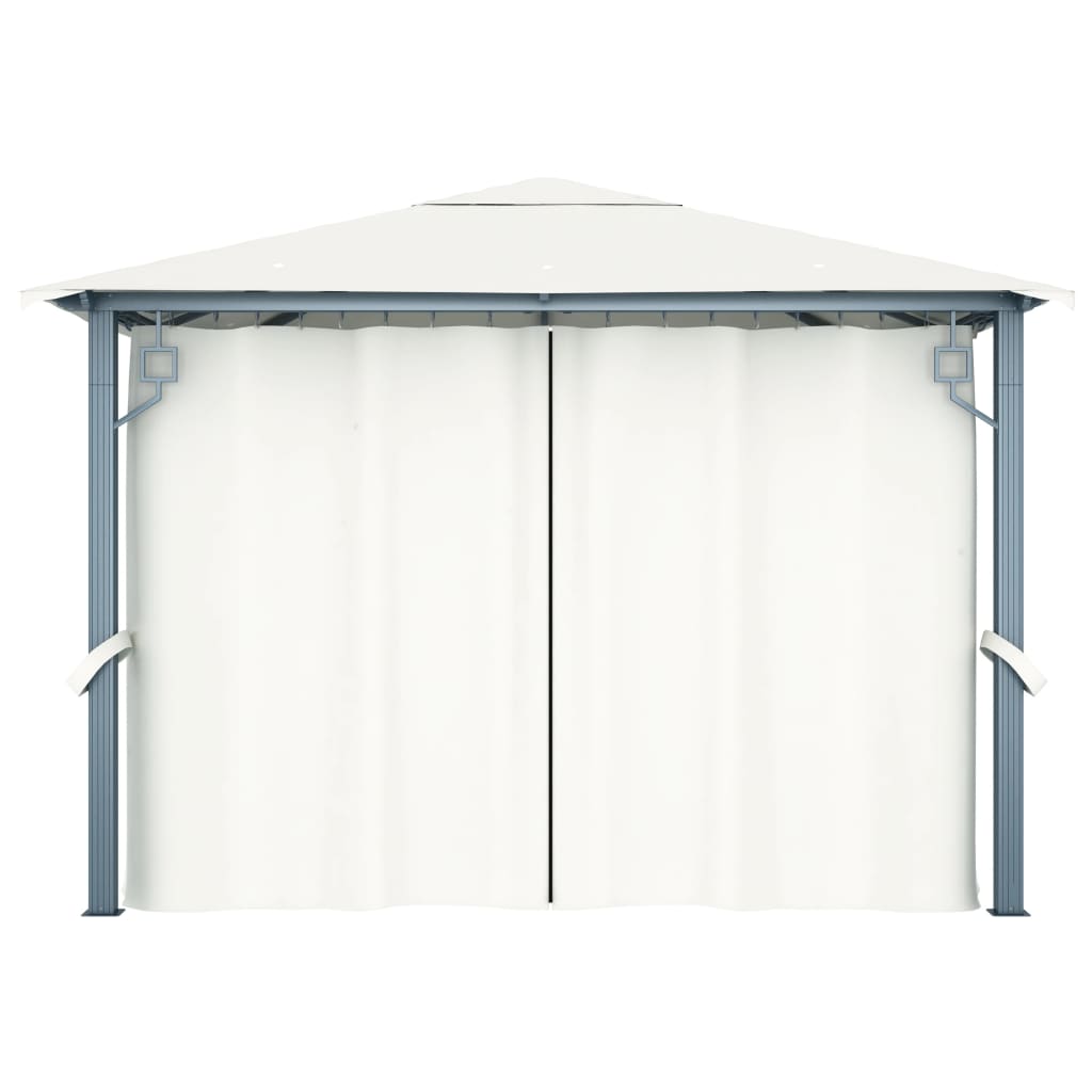 Prieel met gordijn en LED-lichtslinger 3x3 m aluminium crème is nu te koop bij PeponiXL, paradijselijk wonen!