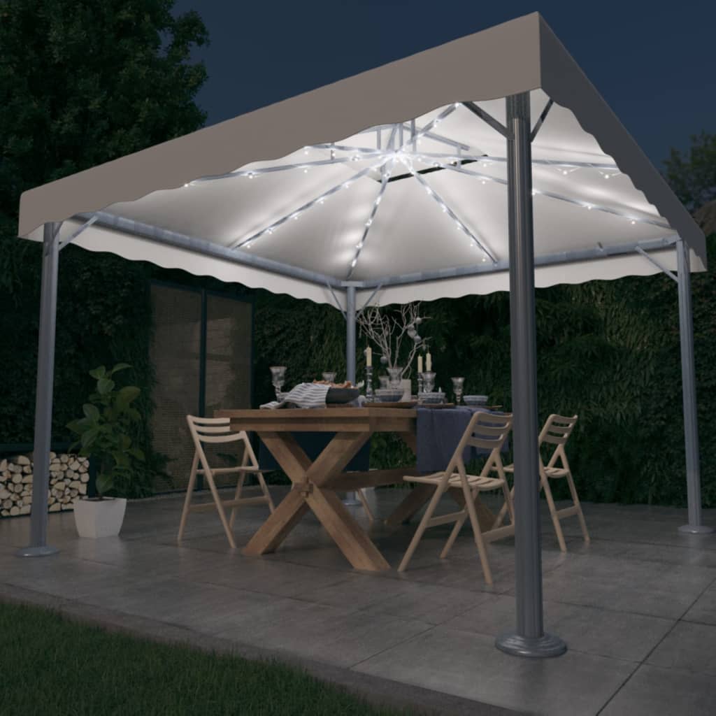 Prieel met LED-lichtslinger 300x300 cm aluminium crèmekleurig is nu te koop bij PeponiXL, paradijselijk wonen!