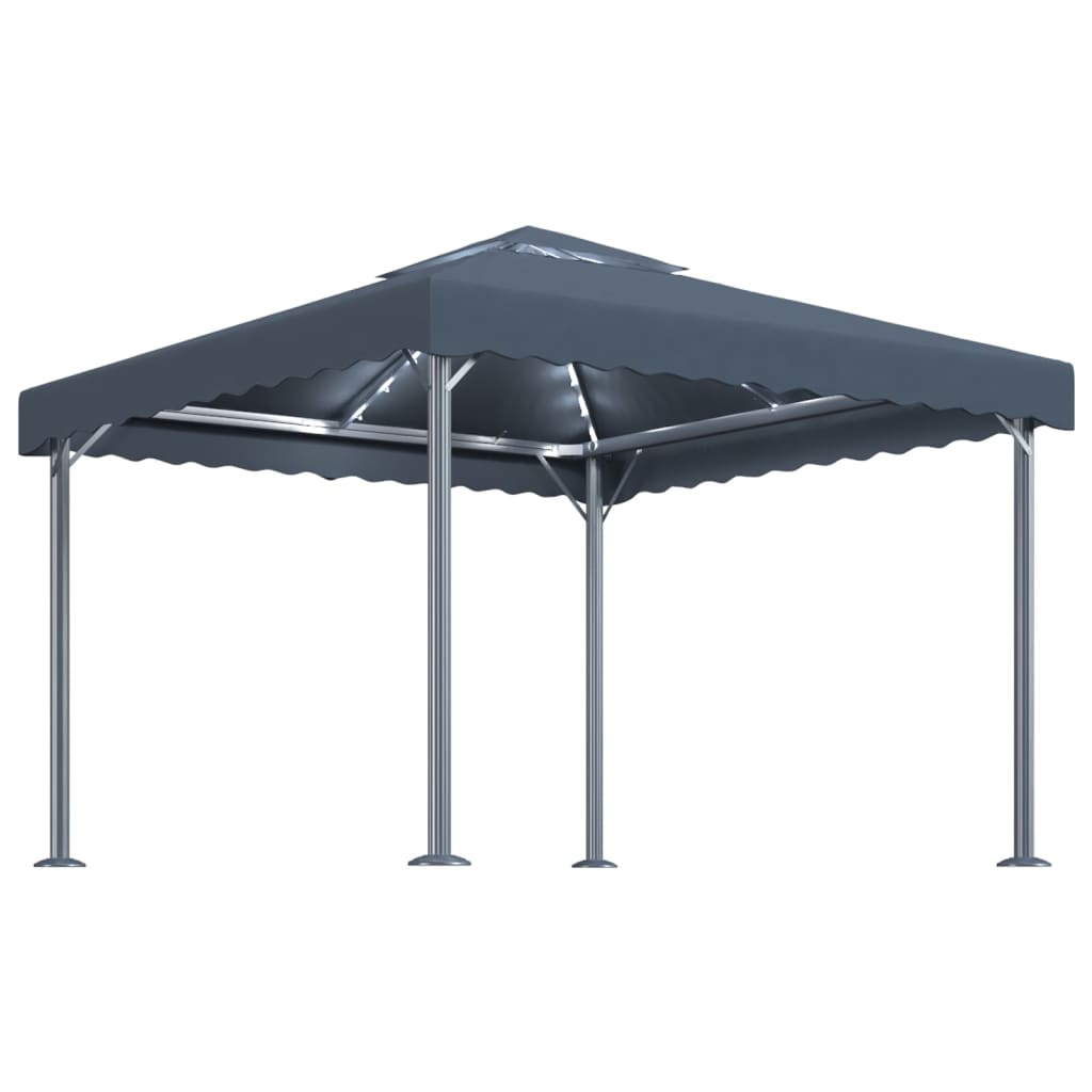 Prieel met LED-lichtslinger 300x300 cm aluminium antracietkleur is nu te koop bij PeponiXL, paradijselijk wonen!