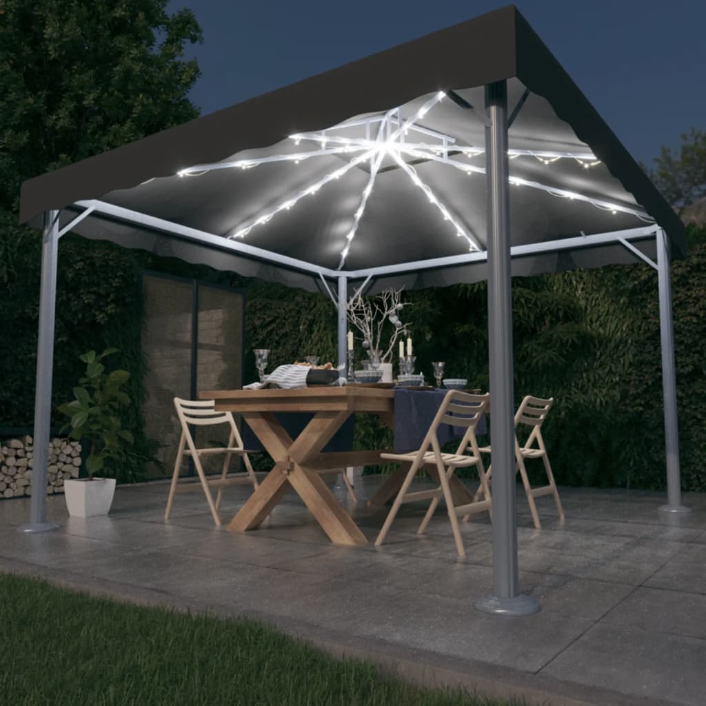 Prieel met LED-lichtslinger 300x300 cm aluminium antracietkleur is nu te koop bij PeponiXL, paradijselijk wonen!