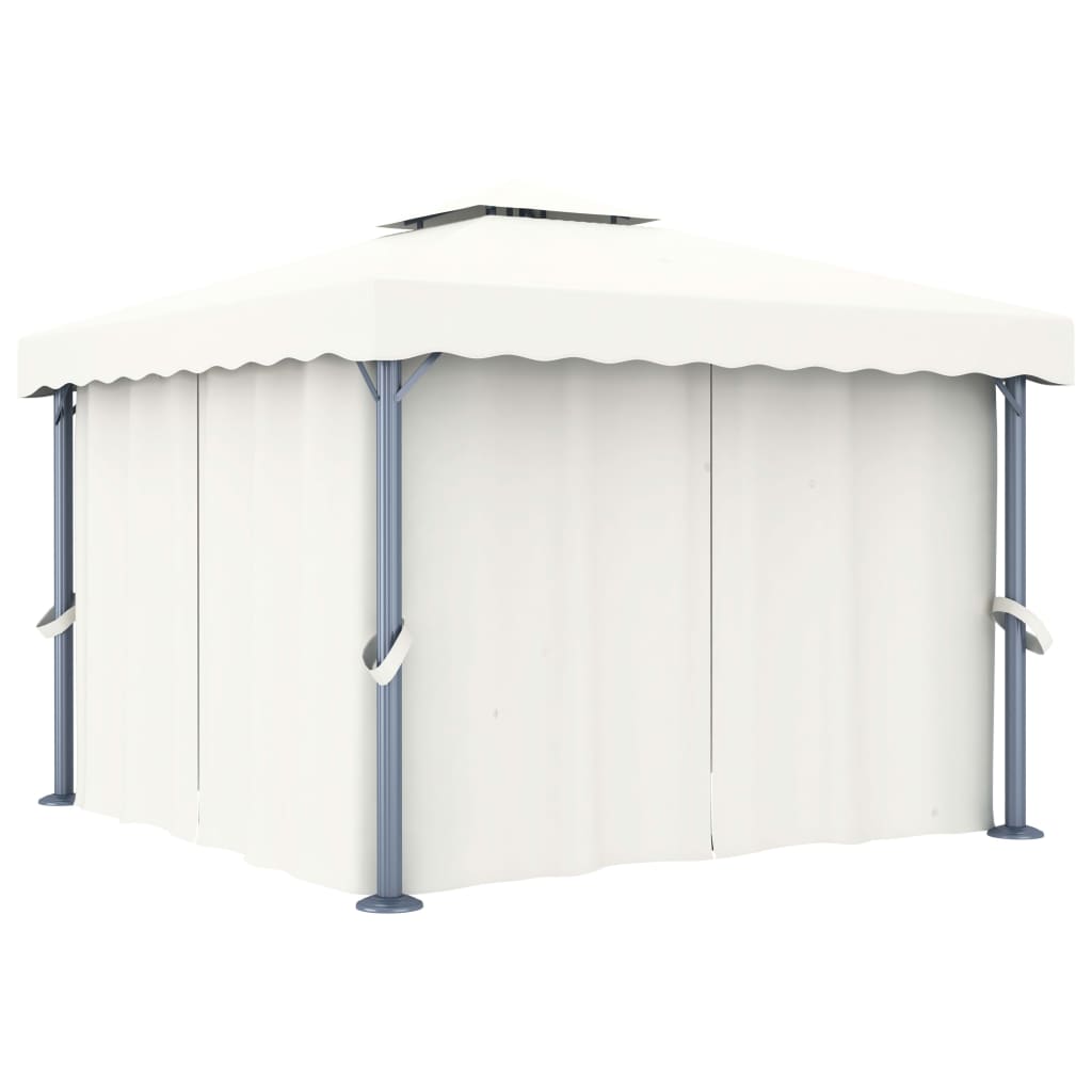 Prieel met gordijn en LED-lichtslinger 3x3 m crèmewit is nu te koop bij PeponiXL, paradijselijk wonen!