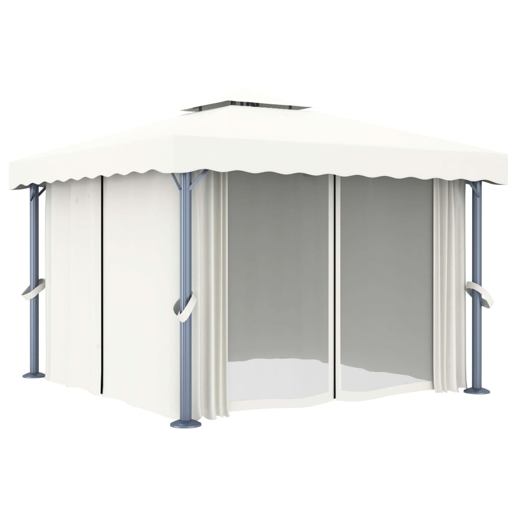 Prieel met gordijn en LED-lichtslinger 3x3 m crèmewit is nu te koop bij PeponiXL, paradijselijk wonen!