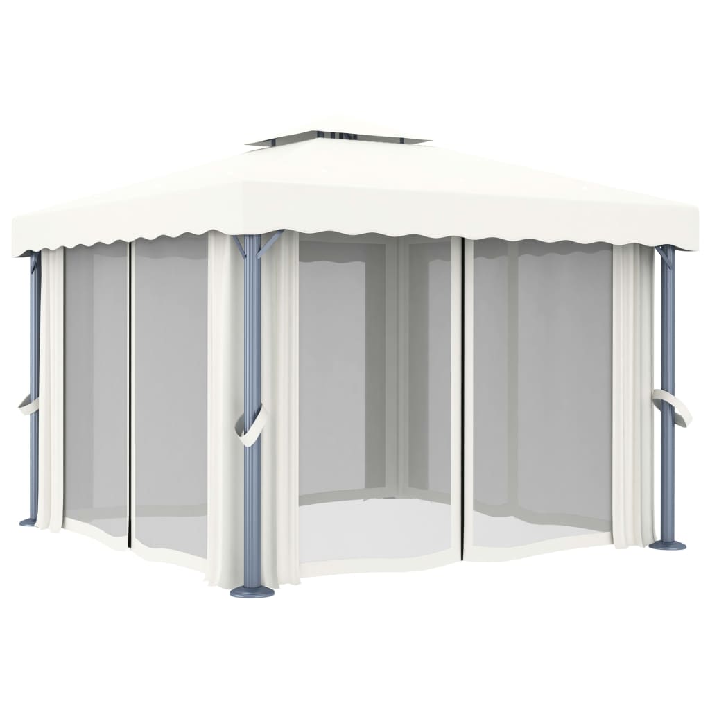 Prieel met gordijn en LED-lichtslinger 3x3 m crèmewit is nu te koop bij PeponiXL, paradijselijk wonen!
