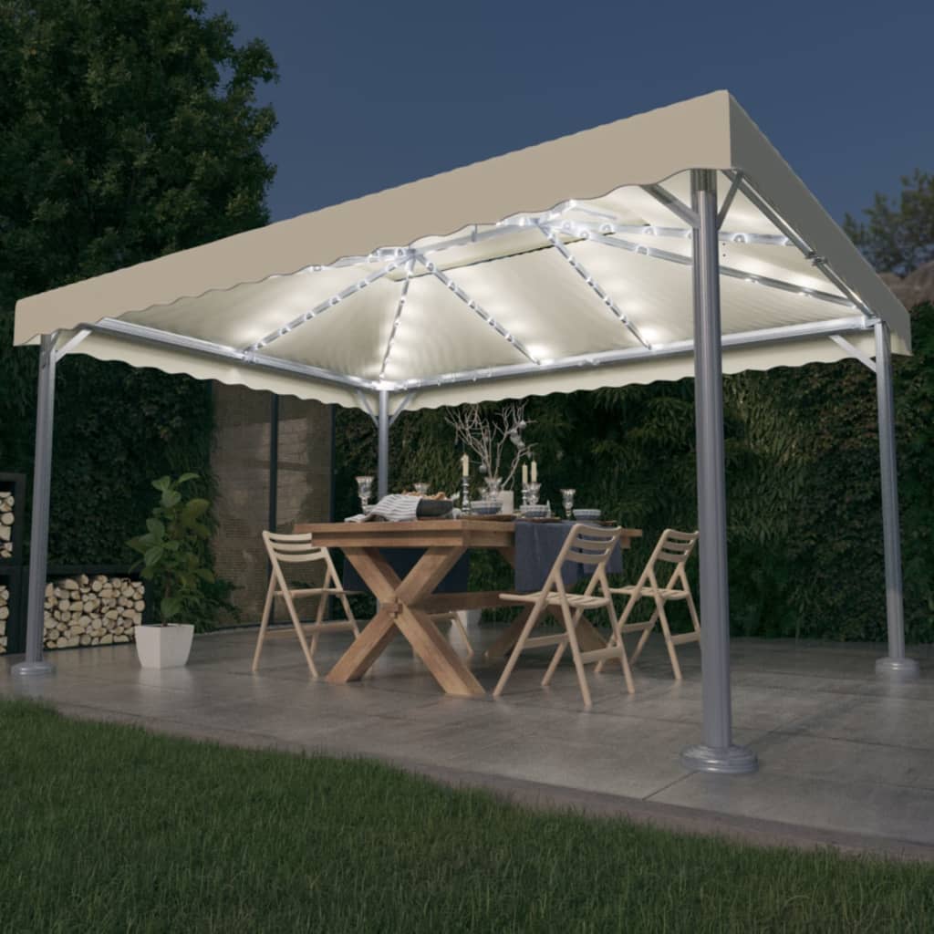 Prieel met LED-lichtslinger 400x300 cm aluminium crèmekleurig is nu te koop bij PeponiXL, paradijselijk wonen!