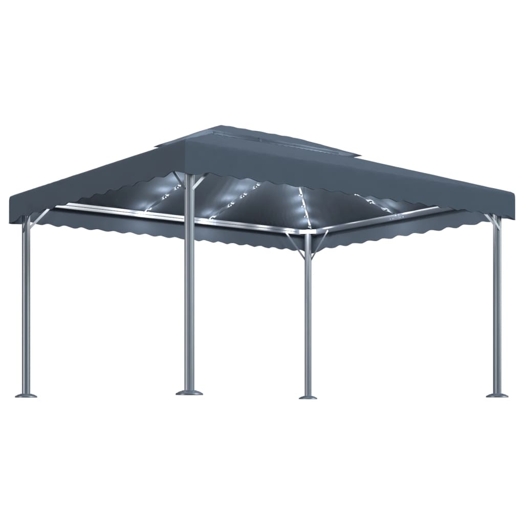Prieel met LED-lichtslinger 400x300 cm aluminium antracietkleur is nu te koop bij PeponiXL, paradijselijk wonen!