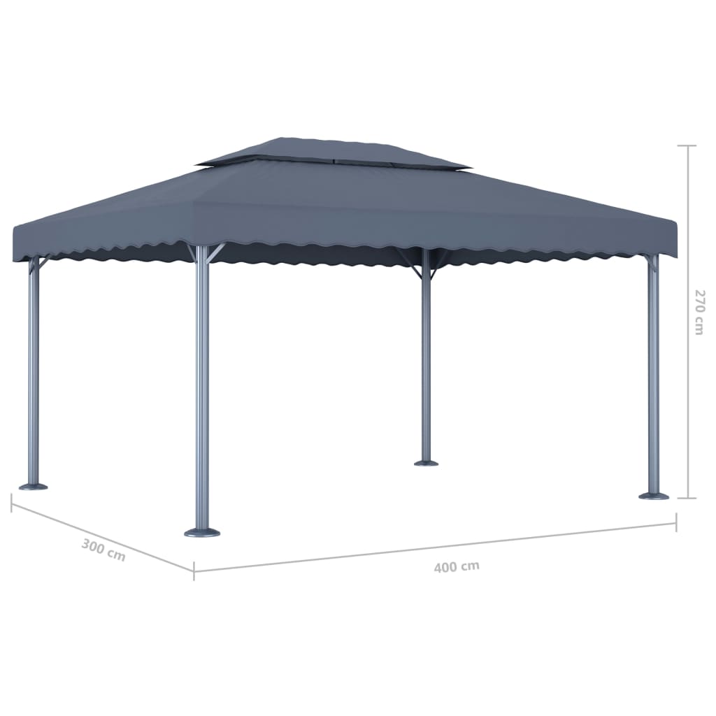 Prieel met LED-lichtslinger 400x300 cm aluminium antracietkleur is nu te koop bij PeponiXL, paradijselijk wonen!