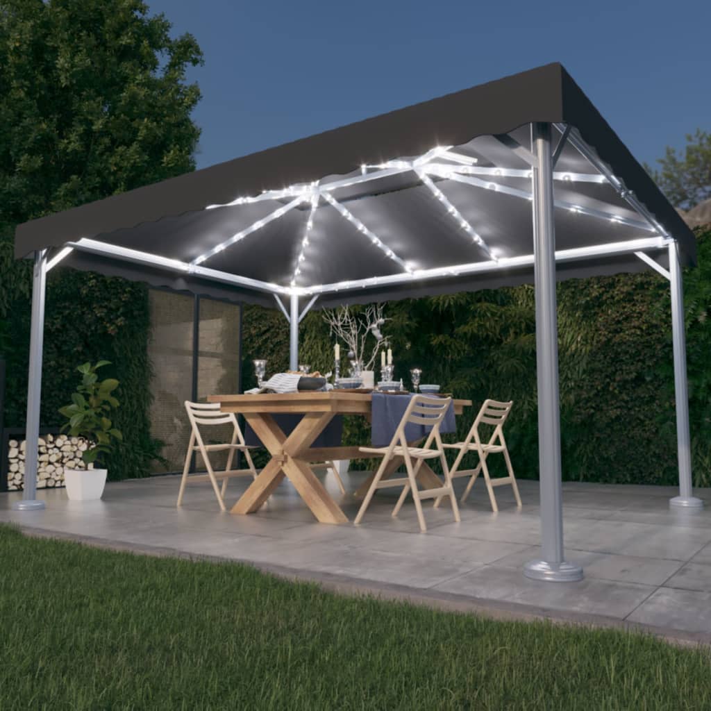 Prieel met LED-lichtslinger 400x300 cm aluminium antracietkleur is nu te koop bij PeponiXL, paradijselijk wonen!