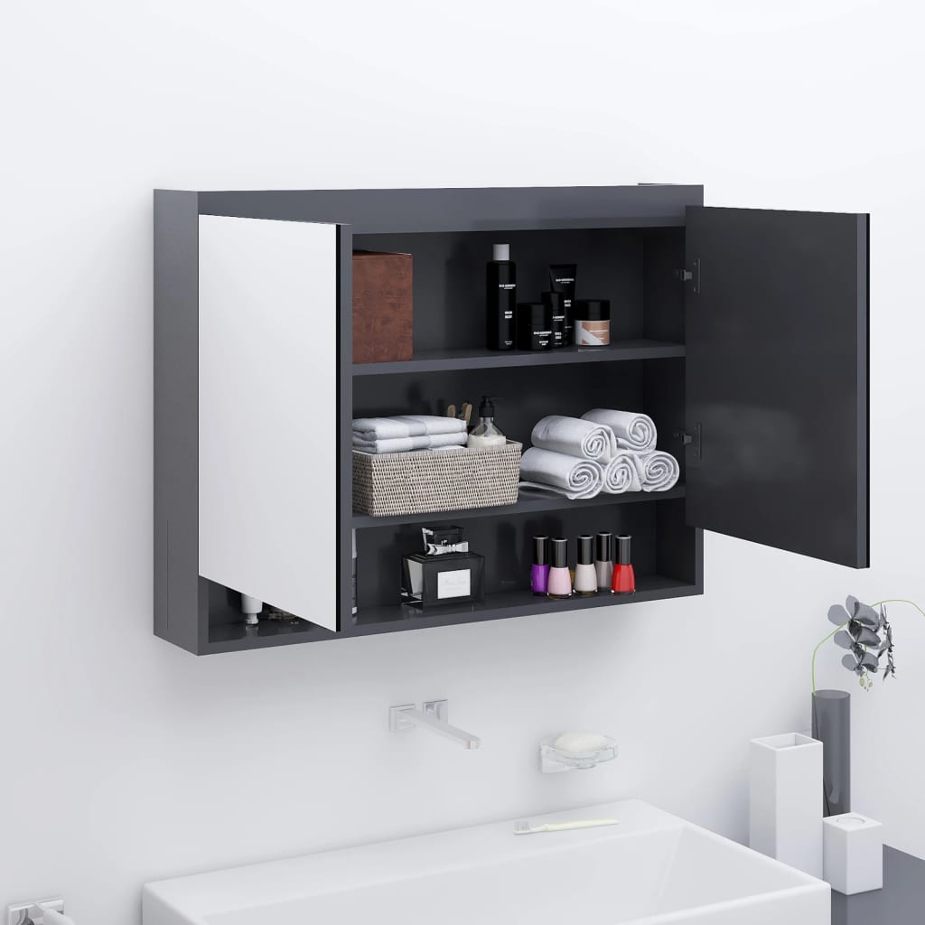 Badkamerkast met spiegel 80x15x60 cm MDF grijs is nu te koop bij PeponiXL, paradijselijk wonen!