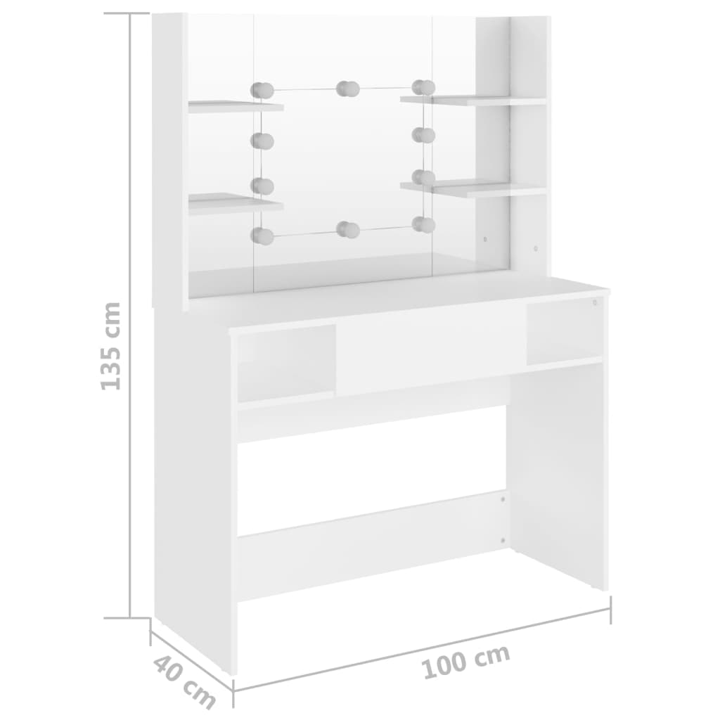 Kaptafel met LED-verlichting 100x40x135 cm MDF wit is nu te koop bij PeponiXL, paradijselijk wonen!
