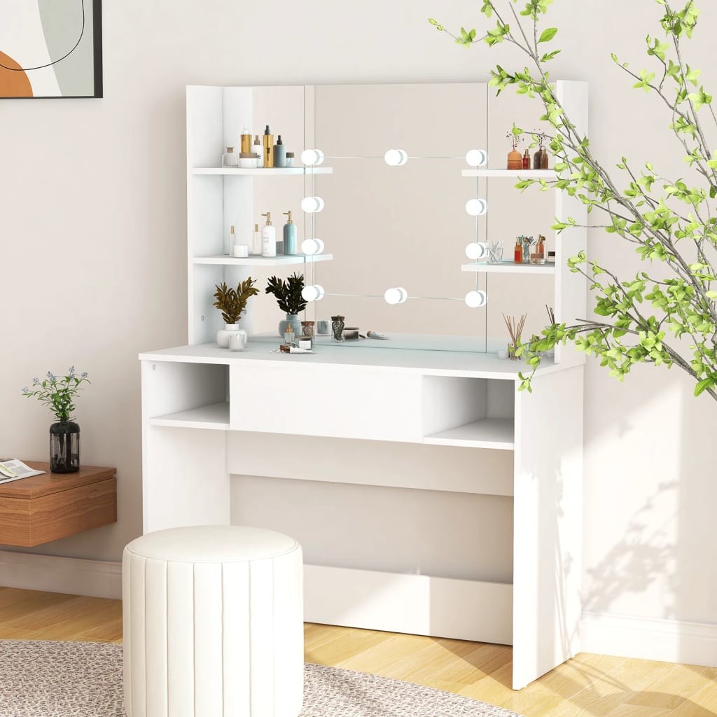 Kaptafel met LED-verlichting 100x40x135 cm MDF wit is nu te koop bij PeponiXL, paradijselijk wonen!