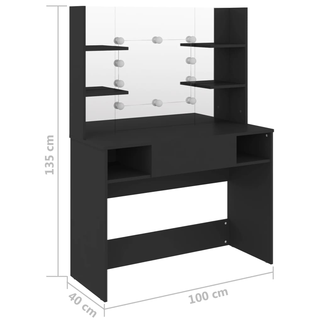 Kaptafel met LED-verlichting 100x40x135 cm MDF zwart is nu te koop bij PeponiXL, paradijselijk wonen!