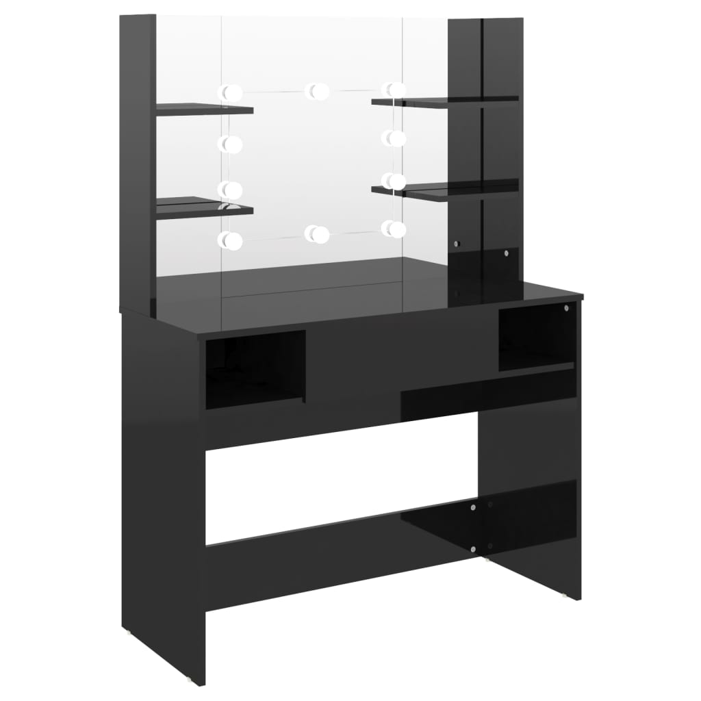 Kaptafel met LED-verlichting 100x40x135 cm MDF glanzend zwart is nu te koop bij PeponiXL, paradijselijk wonen!