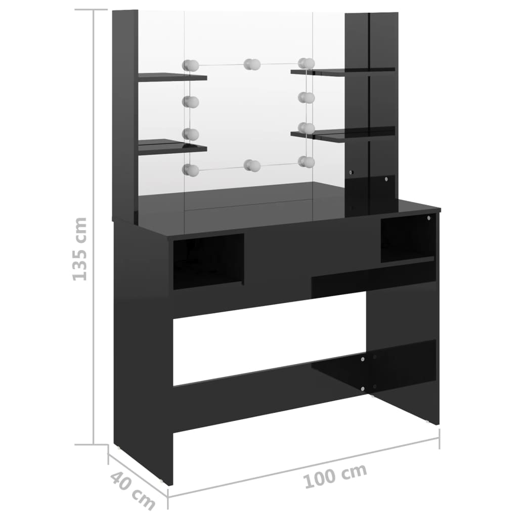 Kaptafel met LED-verlichting 100x40x135 cm MDF glanzend zwart is nu te koop bij PeponiXL, paradijselijk wonen!