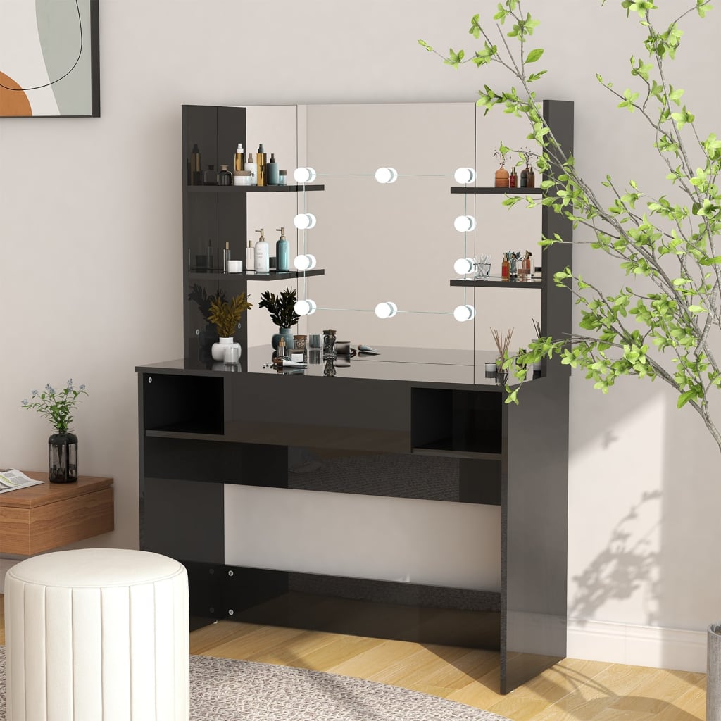 Kaptafel met LED-verlichting 100x40x135 cm MDF glanzend zwart is nu te koop bij PeponiXL, paradijselijk wonen!