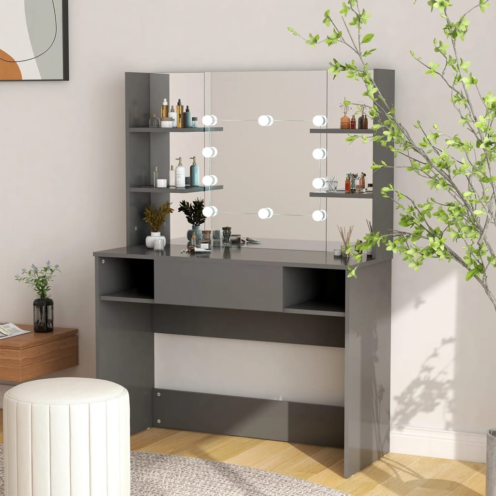 Kaptafel met LED-verlichting 100x40x135 cm MDF grijs is nu te koop bij PeponiXL, paradijselijk wonen!