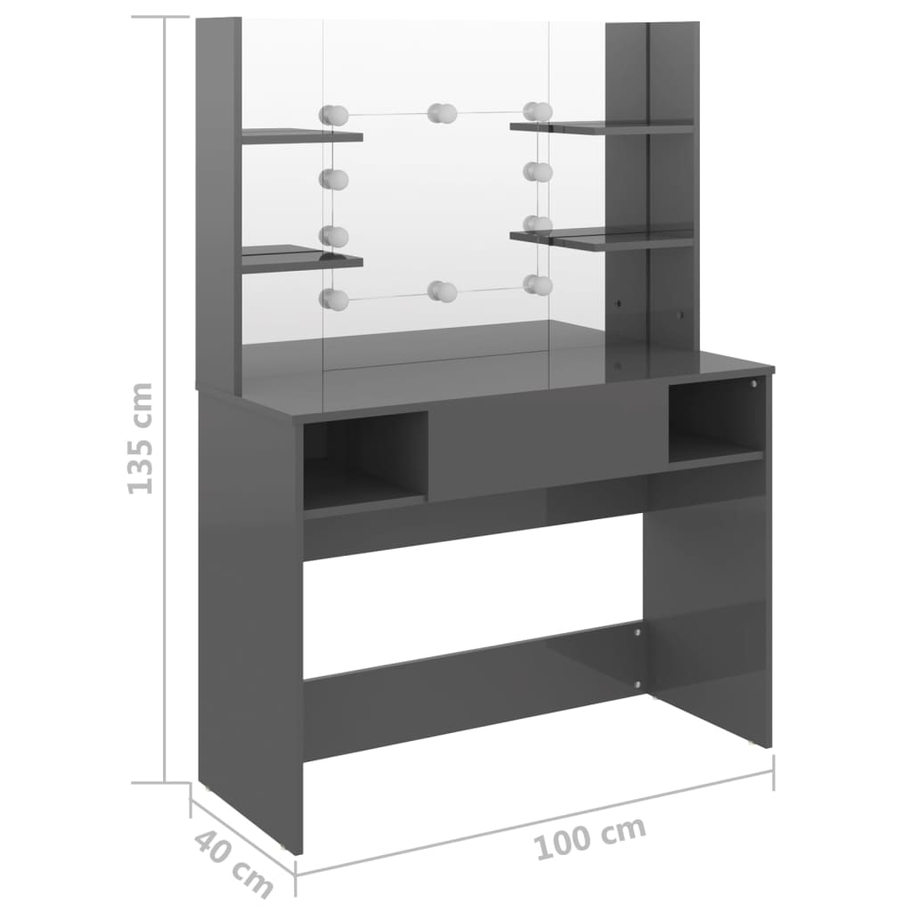 Kaptafel met LED-verlichting 100x40x135 cm MDF glanzend grijs is nu te koop bij PeponiXL, paradijselijk wonen!