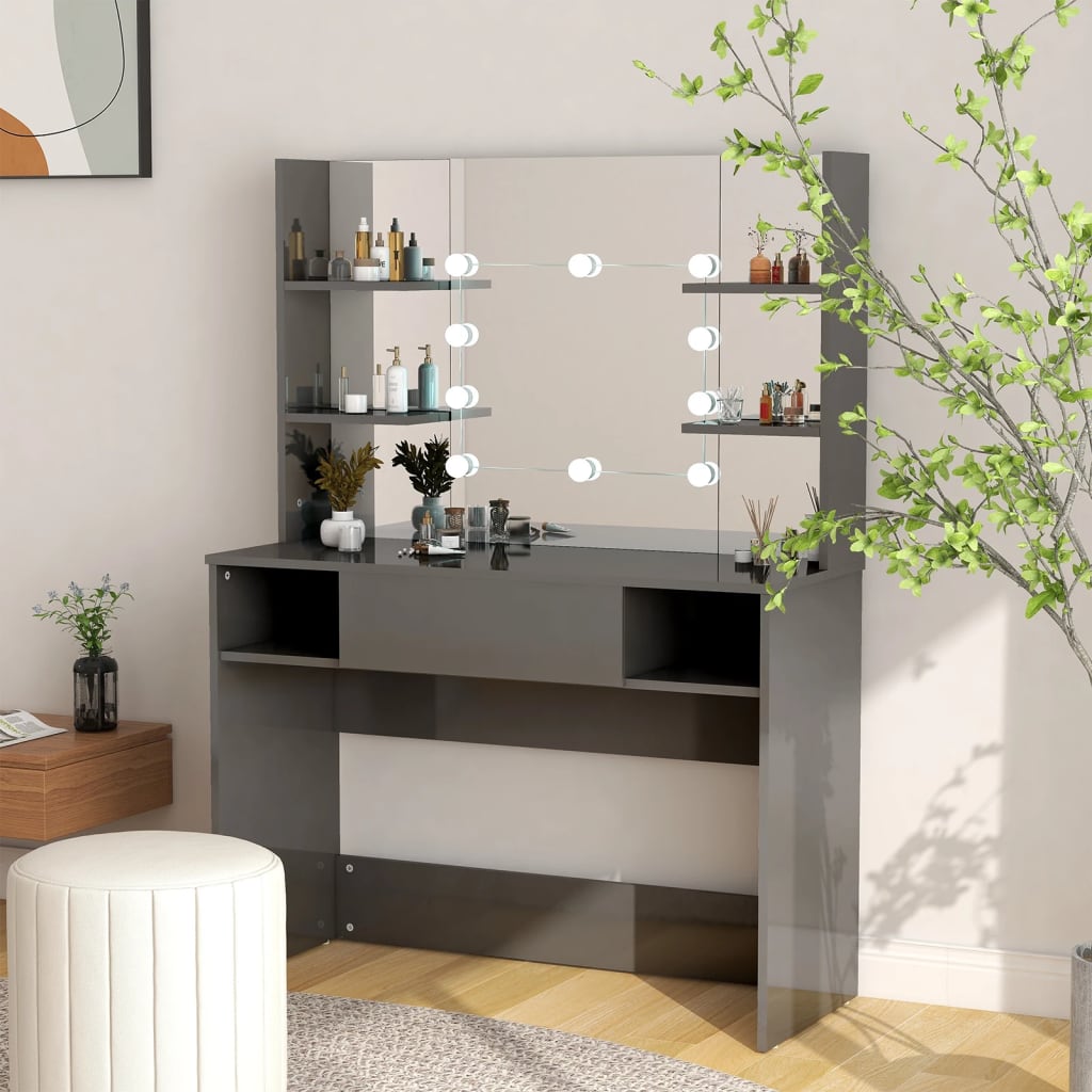 Kaptafel met LED-verlichting 100x40x135 cm MDF glanzend grijs is nu te koop bij PeponiXL, paradijselijk wonen!