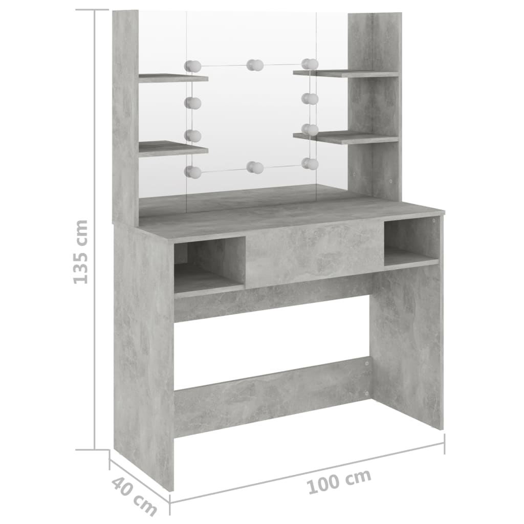 Kaptafel met LED-verlichting 100x40x135 cm MDF betongrijs is nu te koop bij PeponiXL, paradijselijk wonen!