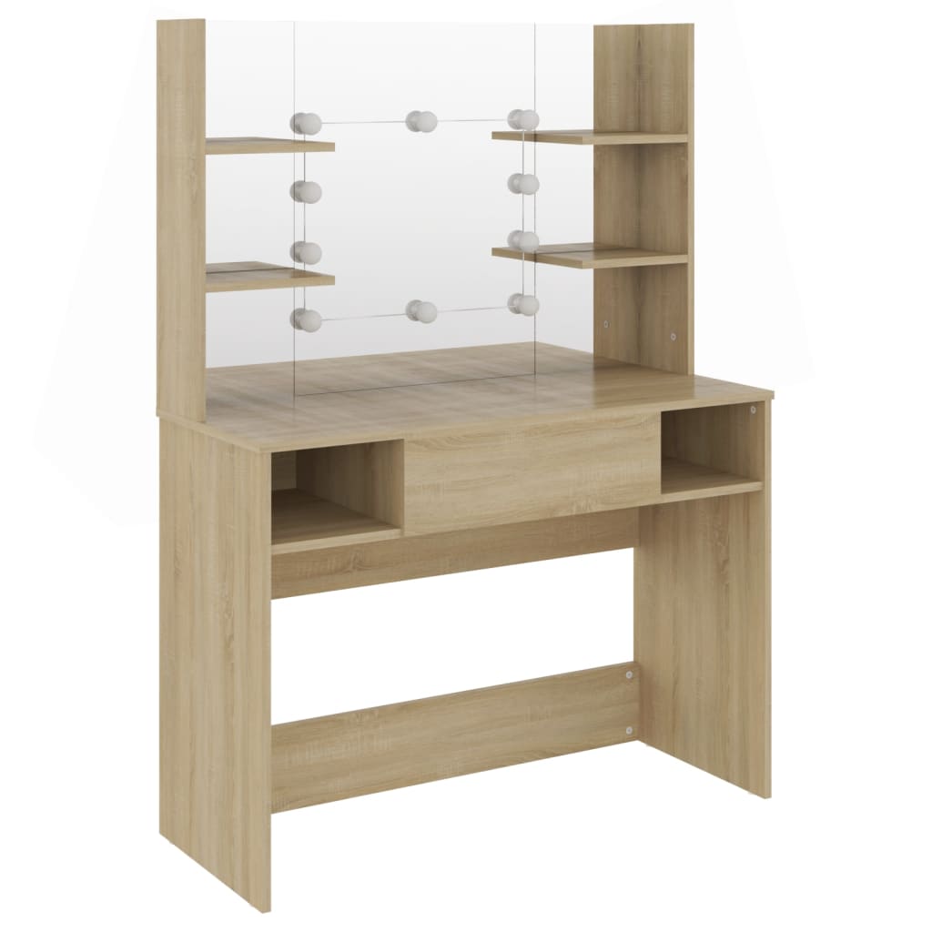 Kaptafel met LED-verlichting 100x40x135 cm MDF eikenkleurig is nu te koop bij PeponiXL, paradijselijk wonen!